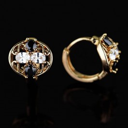 Серьги-колечки с фианитами 10-2171-черно-белый