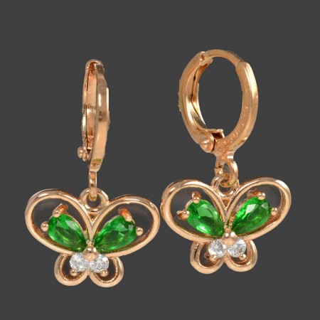 Позолоченные серьги  " Бабочки" Xuping 2837-зеленые фианиты фото | Brulik