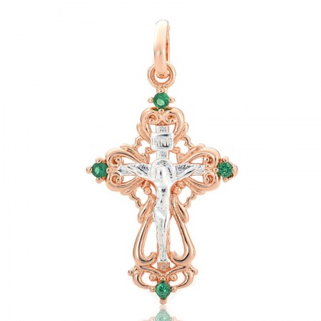 Позолоченный крестик Fallon 96201158-зеленые фианиты фото | Brulik