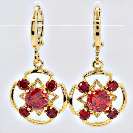 Бесподобные подвесные серьги с фианитами Xuping 29586-красный фото | Brulik