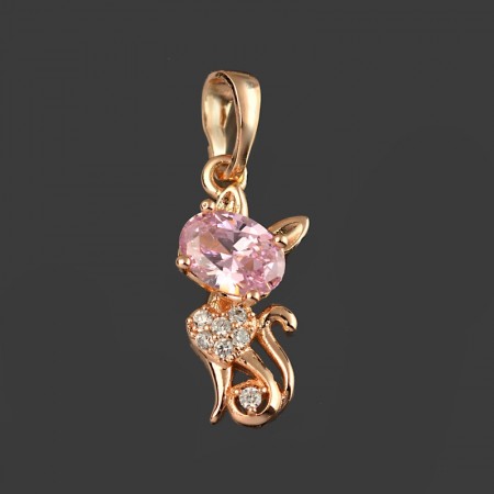 Позолоченный кулон "Кошка" Xuping 3625-розовый фото | Brulik