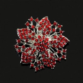 Брошь Цветок с красными фианитами 1422