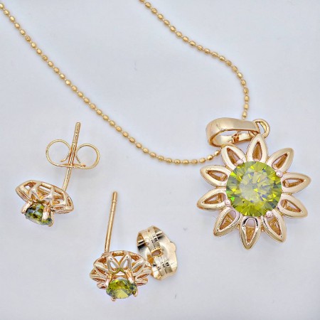 Комплект с фианитами  61225 - зеленый фото | Brulik