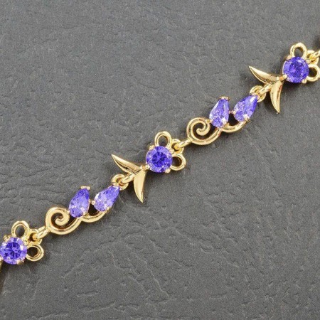 Позолоченный браслет с фианитами оптом  7104-фиолетовый фото | Brulik